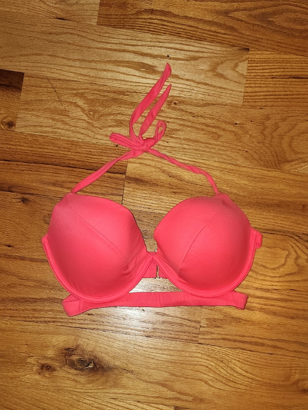 Neon Pink Push-Up Halter Bikini Top